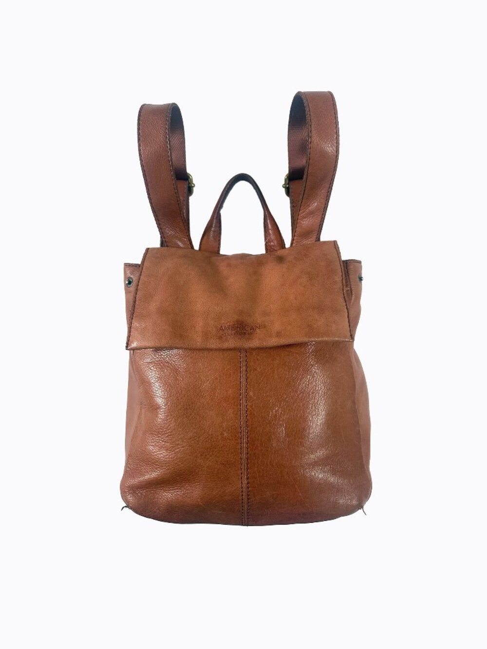 American Leather Co Liberty Backpack Knapsack Brown Brandy Leather Flap Bag Boho